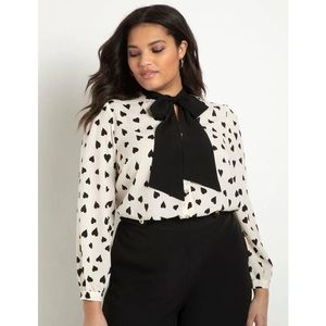 New! Eloquii Tie Neck Heart Blouse